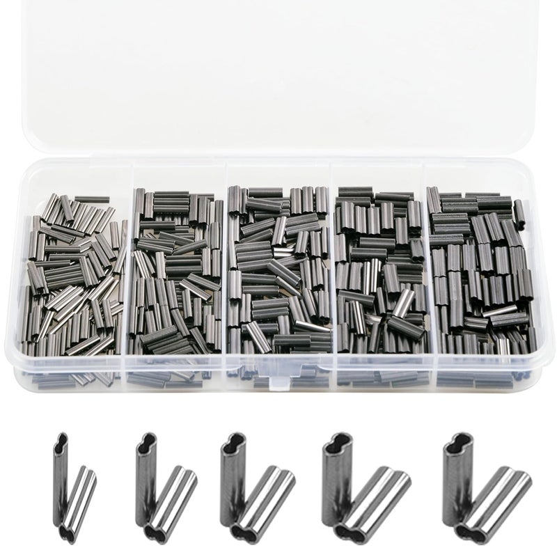 VATEICO Fishing Crimpe Sleeves Kit,Double Barrel Fishing Line Crimps Sleeves,Brass Copper Crimping Loop Tube Connector Mono Leader Crimps Wire Leader Rigging Tackles Slatwater Freshwater 400pcs - Image 1